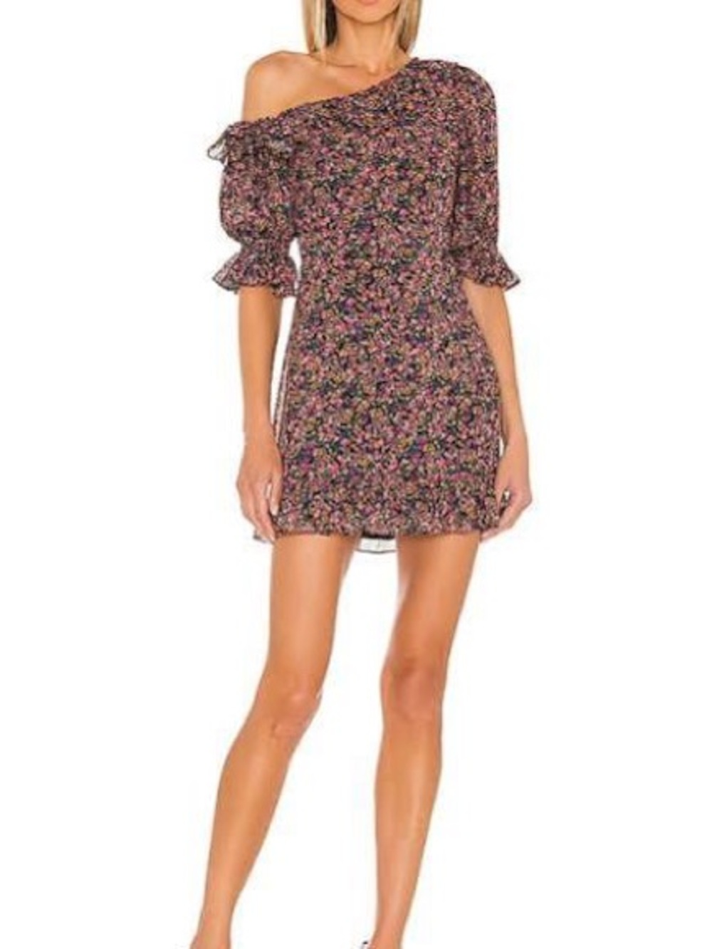 Lovers + Friends One-Shoulder Mini Dress in Black Floral